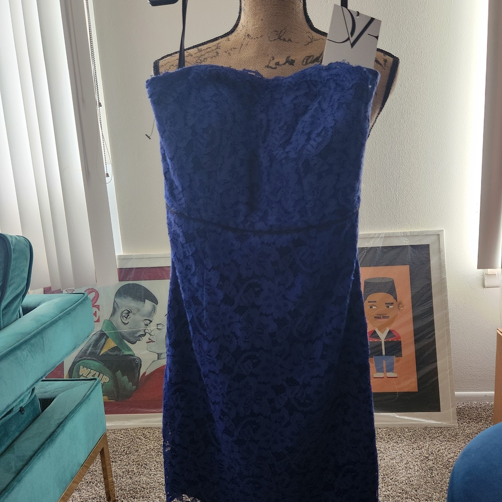 Diane Von Furstenberg Strapless Royal Blue Lace Dress
